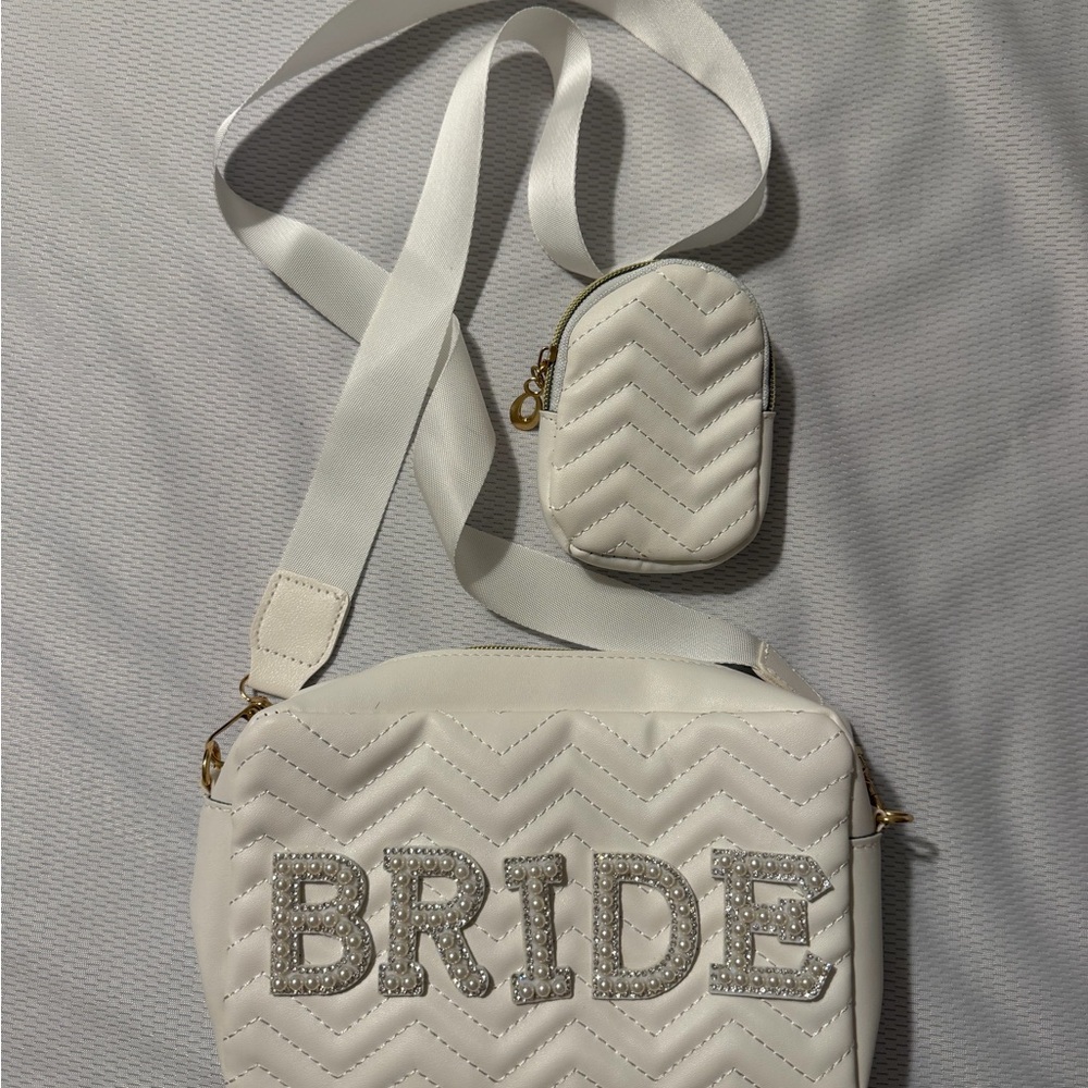 BRIDE Quilted White Crossbody Bag with Mini Pouch